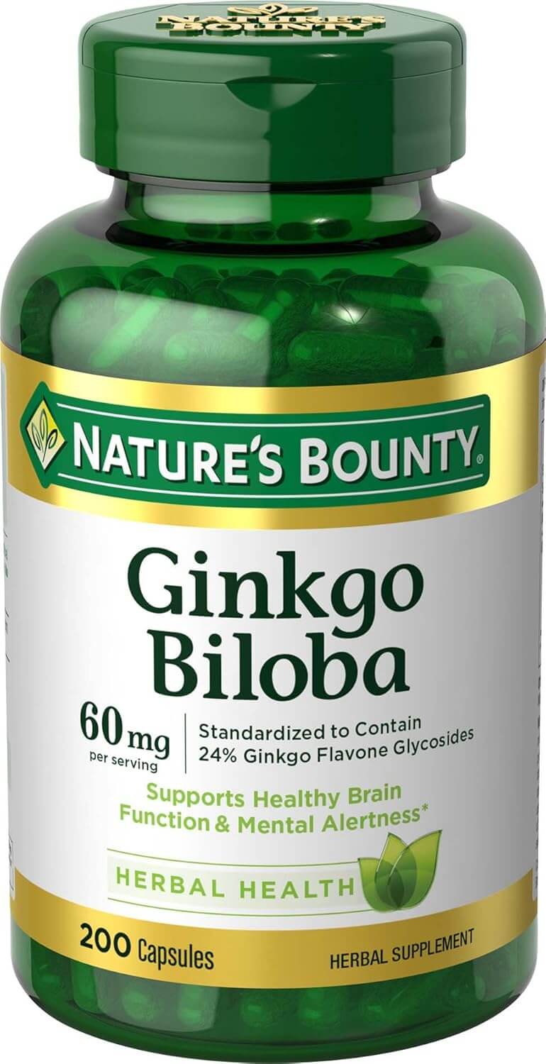 Natures Bounty Ginkgo Biloba Suplemento Base de Ervas 60 mg - 200 Cps