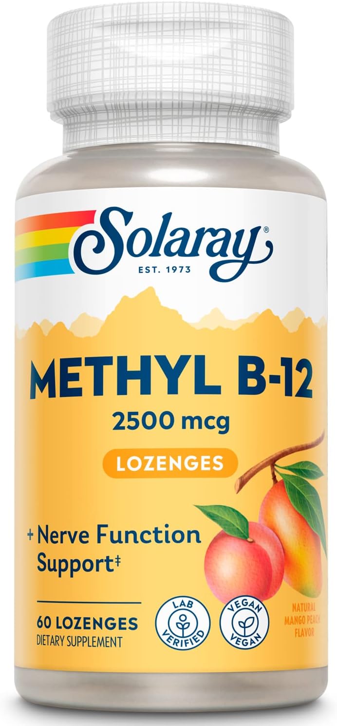 Solaray Vitamina B12 Metil 2500 Mcg - Sabor Manga & P�ssego - 60 Pastilhas