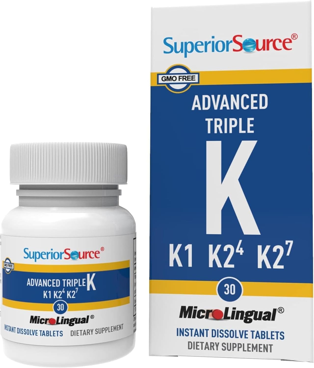 Superior Source Vitamina K Tripla Avanada 1050mcg - K1, MK-4 & MK-7 - 30 Comprimidos