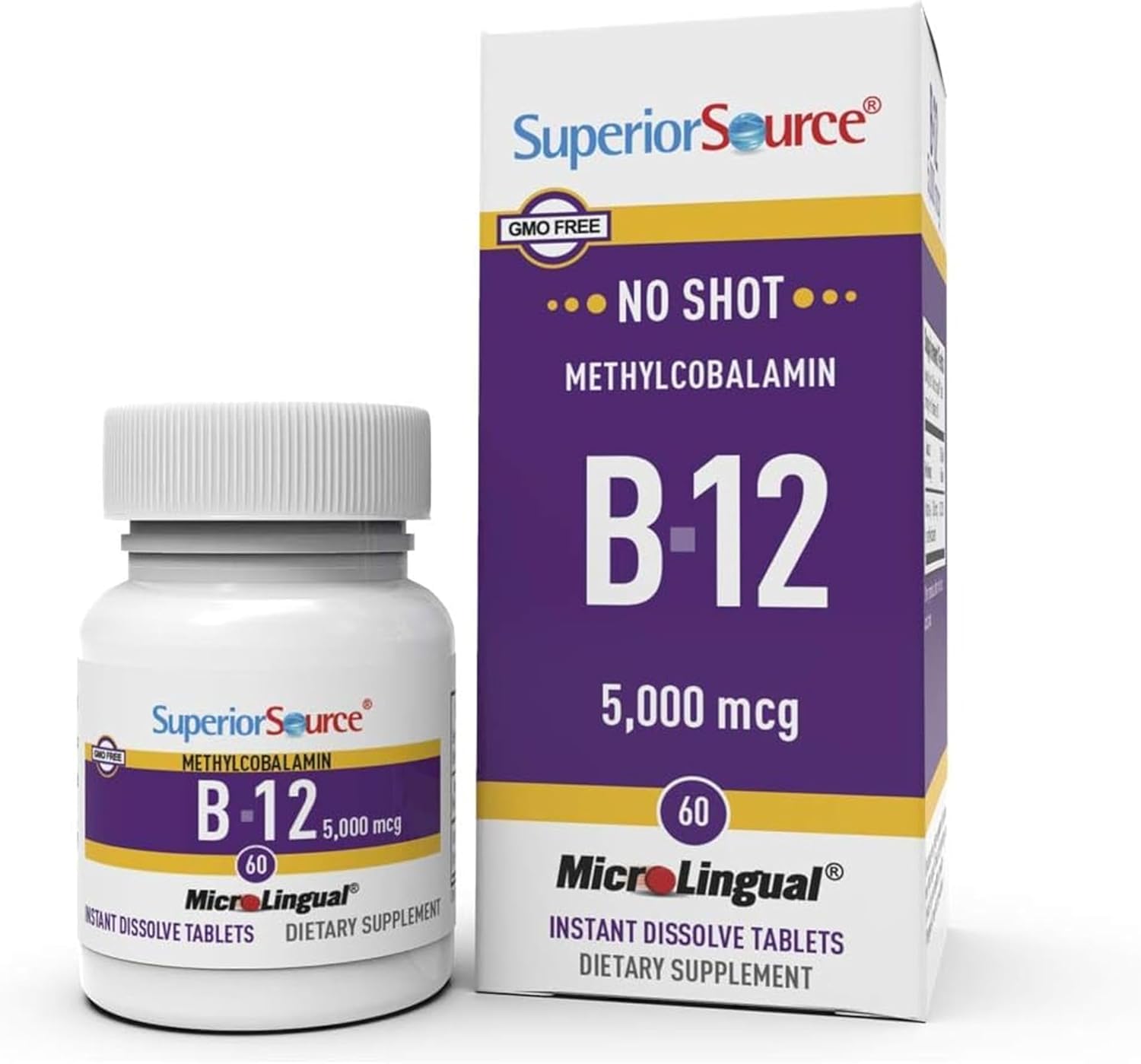 Superior Source No Shot Vitamina B-12 Metilcobalamina 5000 mcg - 60 Comprimidos