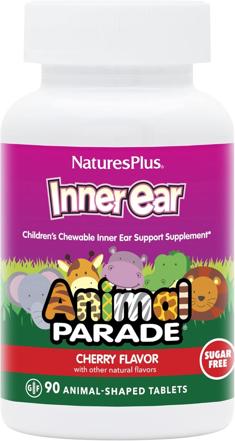 Natures Plus Animal Parade Inner Ear (Sa�de Auricular) Probi�ticos - Cereja - 90 Mastig�veis