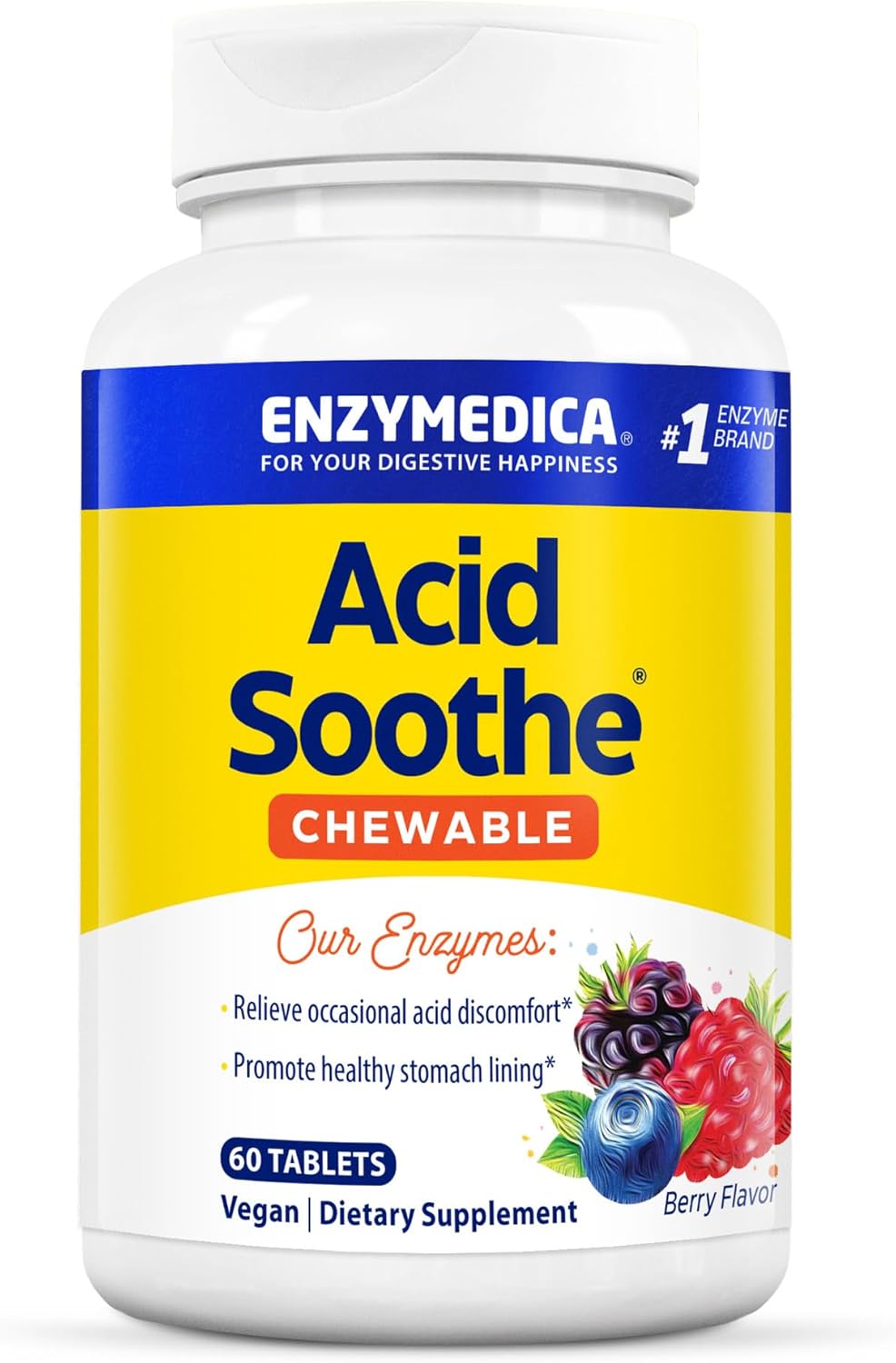 Enzymedica Acid Soothe - Alvio de Azia e M Indigesto - 60 Comprimidos Mastigveis