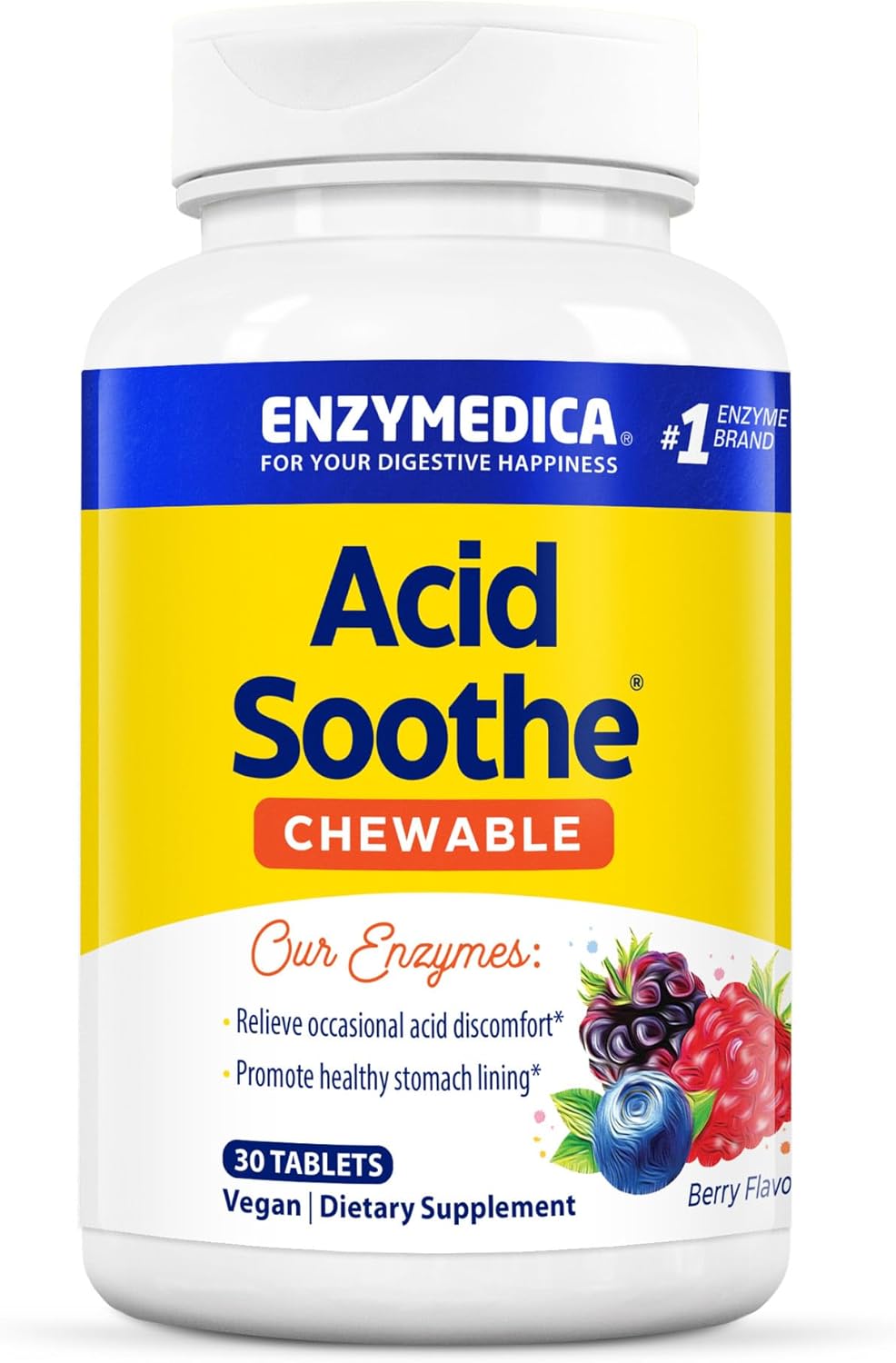 Enzymedica Acid Soothe - Alvio de Azia e M Indigesto - 30 Comprimidos Mastigveis
