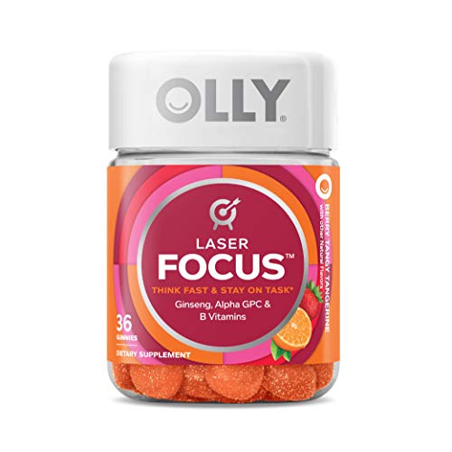 OLLY Laser Focus Gummy, 18 Day Supply (36 Gummies), Berry Tangy Tangerine, Ginseng, Alpha GPC, B Vitamins, Chewable Supplement