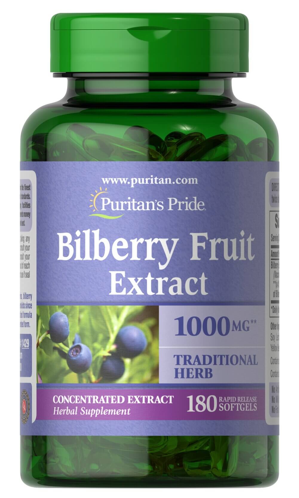 Puritans Pride Bilberry 1000 mg - 180 Softgels