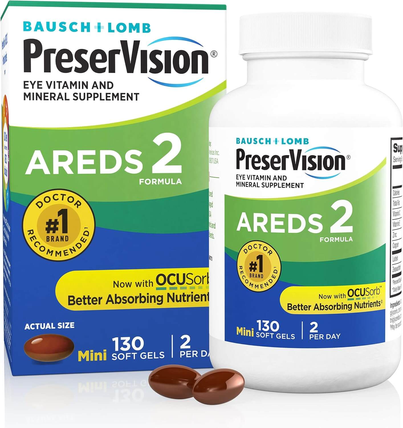 Bausch & Lomb PreserVision AREDS 2 Eye Supplement com Lutein, 130 Comprimidos