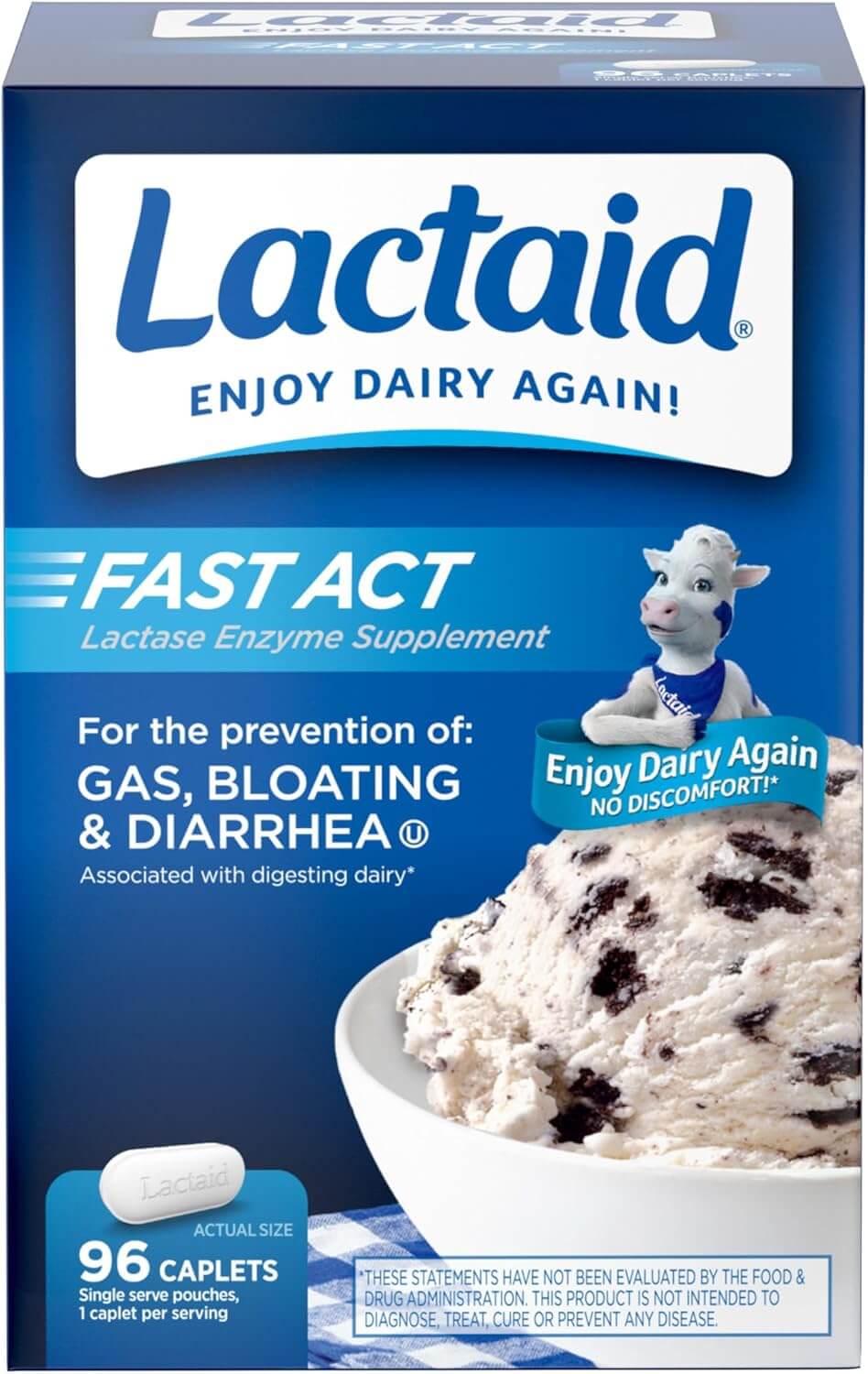 Lactaid Fast Act Lactase Enzyme - Baunilha - (96 Comprimidos)