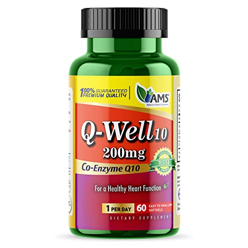 America Medic & Science Q-Well-10 (60 Count) | CoQ10 200mg Softgels | Nutritional Supplement with Coenzyme Q10 and Vitamin E | High Absorption Antio
