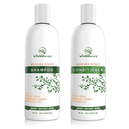 Wild Naturals Sulfate Free Shampoo : Conditioner Set, with Manuka Honey + Aloe Vera, for Hair Loss, Thinning Hair and Itchy Dry Scalp. Anti Dandruff,