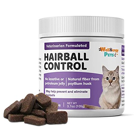 Natural Hairball Control Chews for Cats - Hairball Remedy & Aid with Omega 3 6 Fatty Acids  Zinc  Biotin  Cranberry  and Fiber. Promotes Skin & Coat