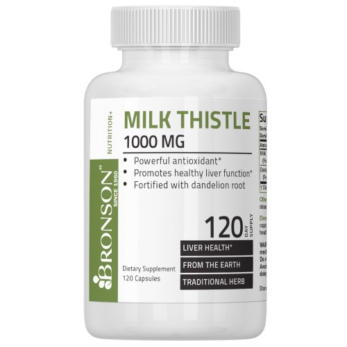 Bronson Milk Thistle 1000mg (Silymarin Marianum) com Suporte de Sade para Fgado de Alta Potncia e Raiz-Dente de Leo, 120 Cpsulas
