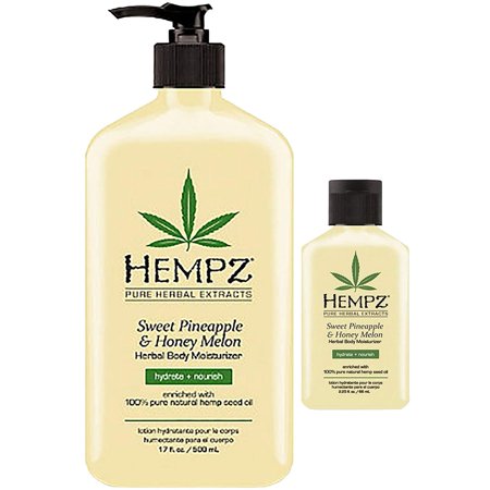 Natural Herbal Body Moisturizer: Sweet Pineapple & Honey Melon Skin Lotion, 17 Oz + 2.25 Travel Size Shrink Wrapped in Strong Box for Storage