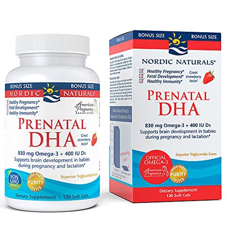 Nordic Naturals Prenatal DHA  Strawberry - 830 Mg Omega-3 + 400 IU Vitamin D3-120 Soft Gels - Supports Brain Development in Babies During Pregnancy &
