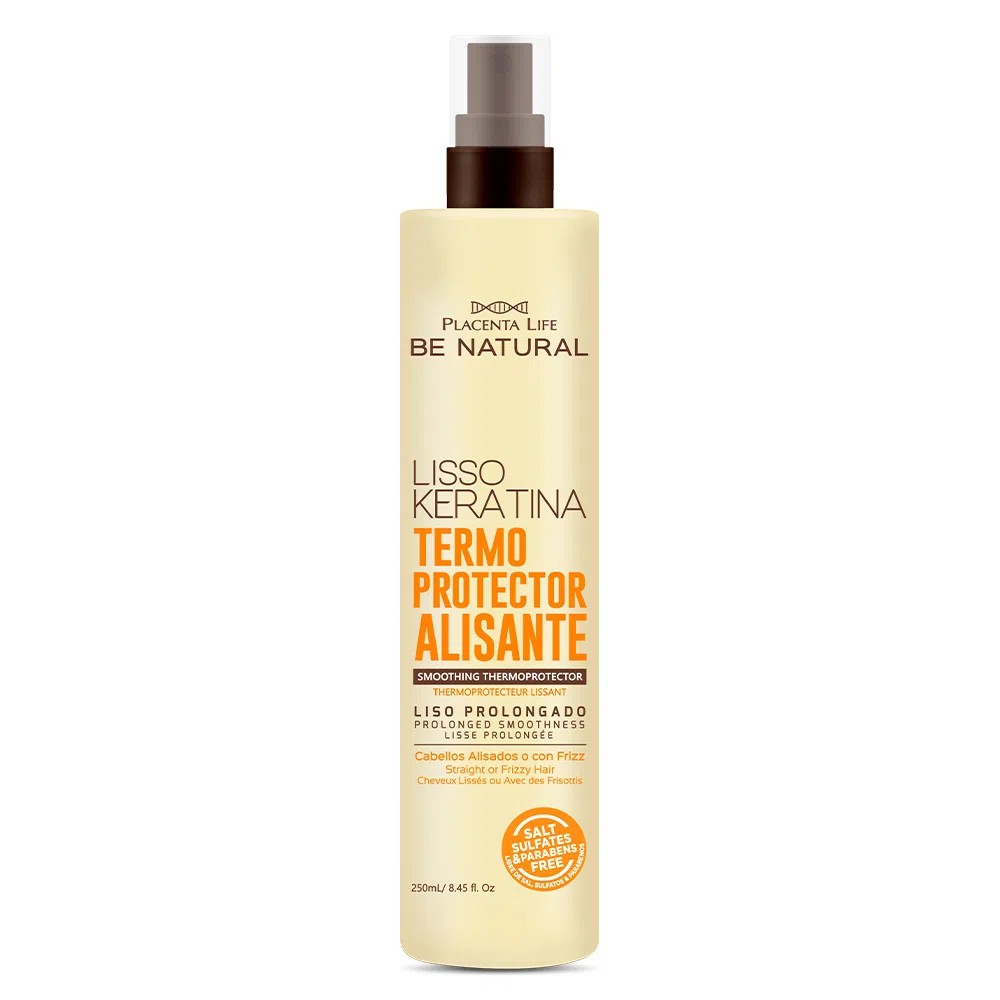 Be Natural Placenta Life Lisso Keratina Alisante Termoprotetor para cabelos lisos ou crespos-Reparao de pontas duplas-Nutrio-Controle de frizz Termoprot