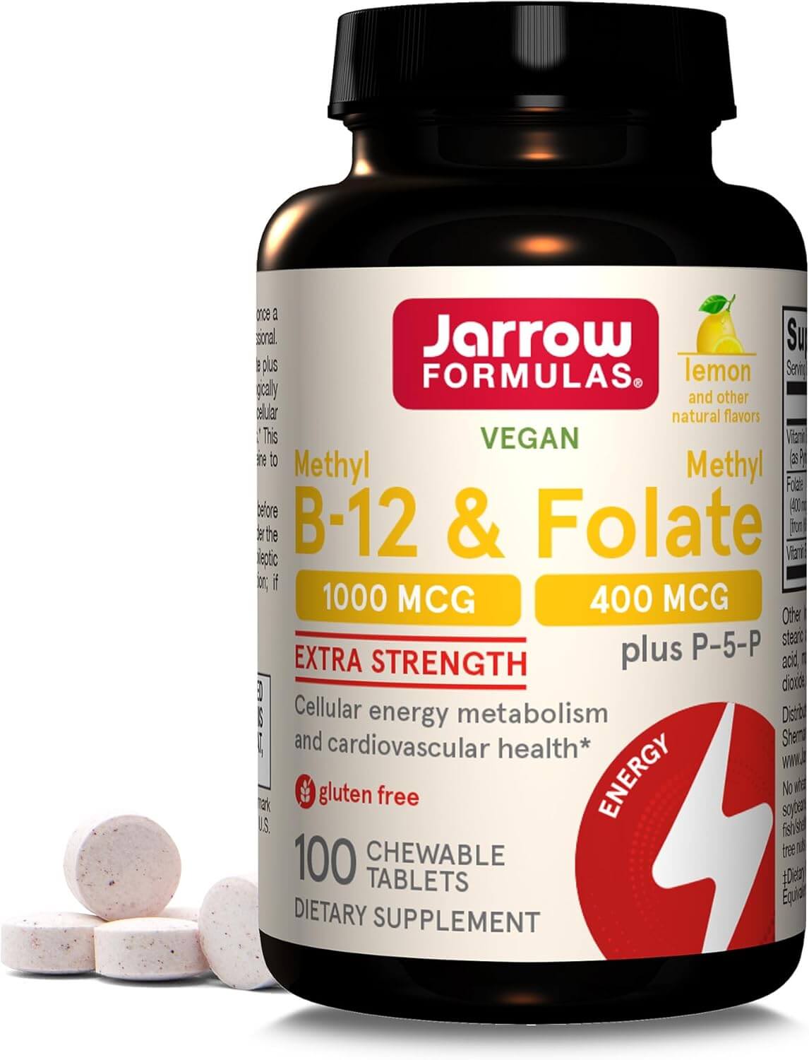Jarrow Formulas - Metil B12 (1000mcg) e Metil Folato (400mcg) - 100 Pastilhas Sabor Limo