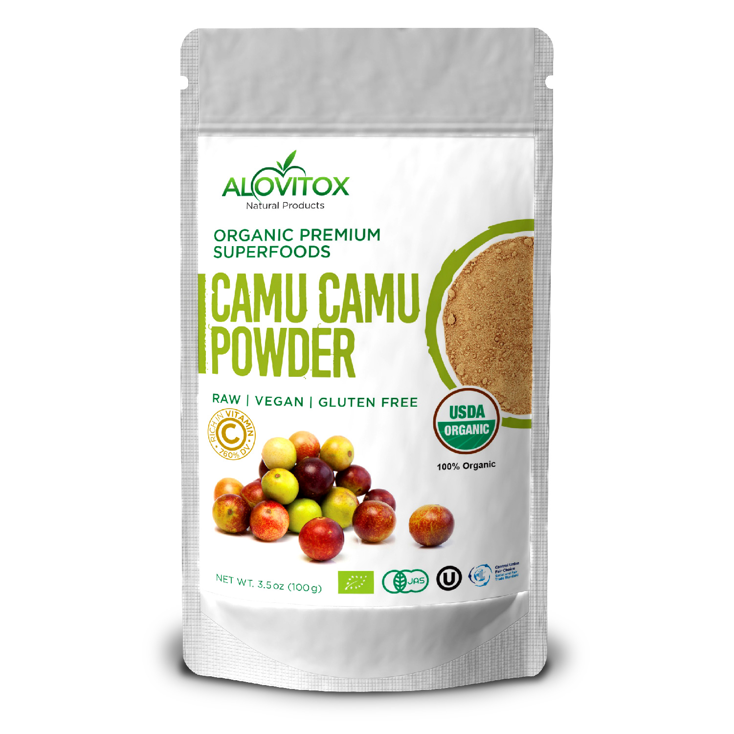 Alovitox P Camu Camu puro, certificado 100% orgnico, sem glten, 60 vezes a vitamina C do que as laranjas, adiciona vitaminas, shakes e muito mais, 3,5 onas