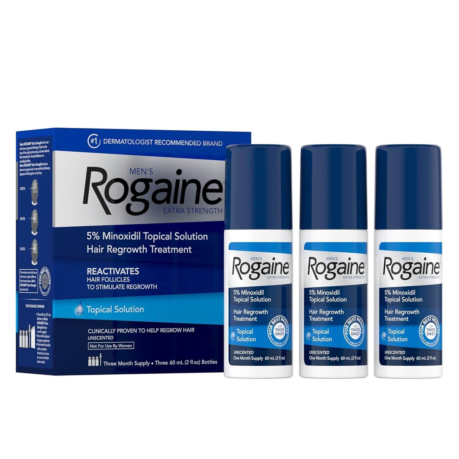Rogaine Fora Extra para Homens 5% Minoxidil - 3 Meses 