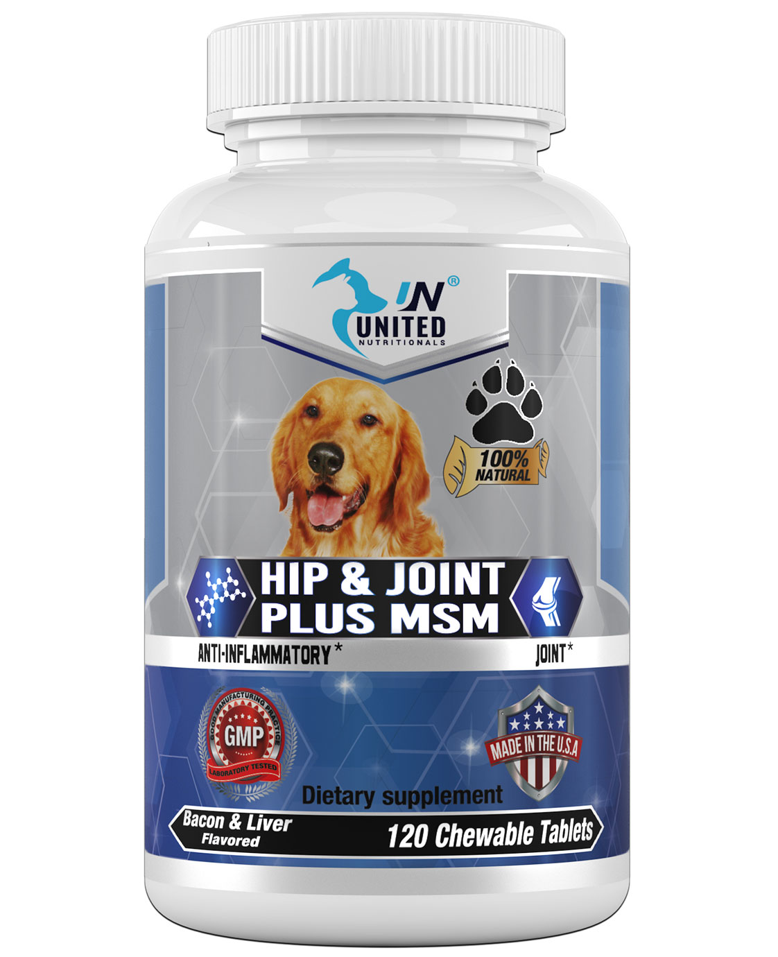 Hip and Joint Support for Dogs  Glucosamine  MSM  Chondroitin  Pain Relief  Joint Inflammation  Healthy Cartilage and Mobility - 120 Natural Chewable
