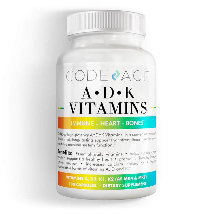Codeage Suplemento vitamnico ADK - Alta potncia - Suporte  sade ssea e absoro de clcio - Suplemento cardaco e de viso - Vitaminas biodisponveis a, D3