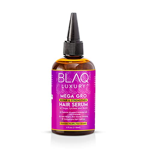 Blaq Luxury Hair Repair & Strengthening Serum with Biotin, Lychee & Sage, Essential Oils for Treating Split Ends and Dry Scalp, Non-Greasy Formula, 4o