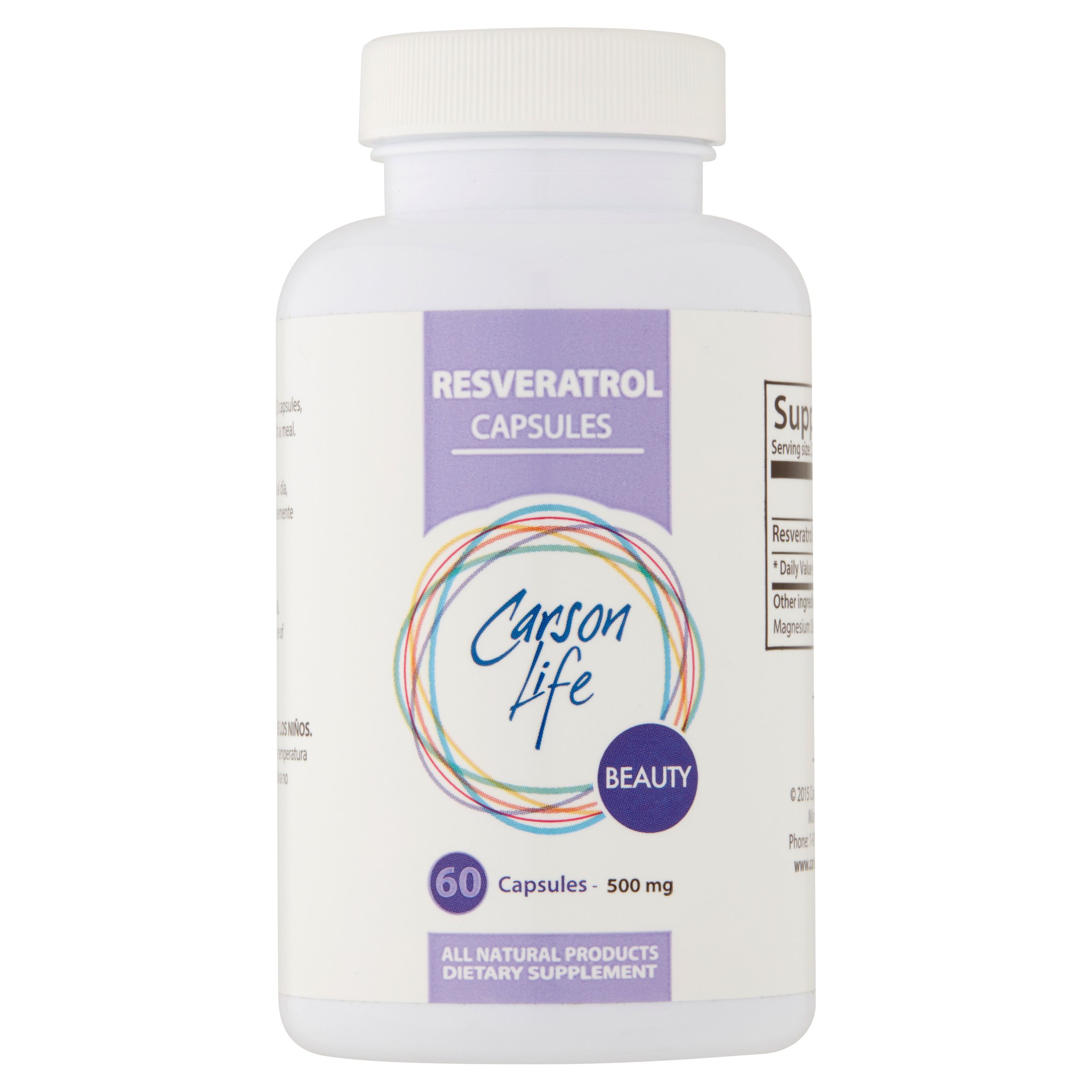 Carson Life Beauty Resveratrol Capsules, 500 Mg, 60 Count