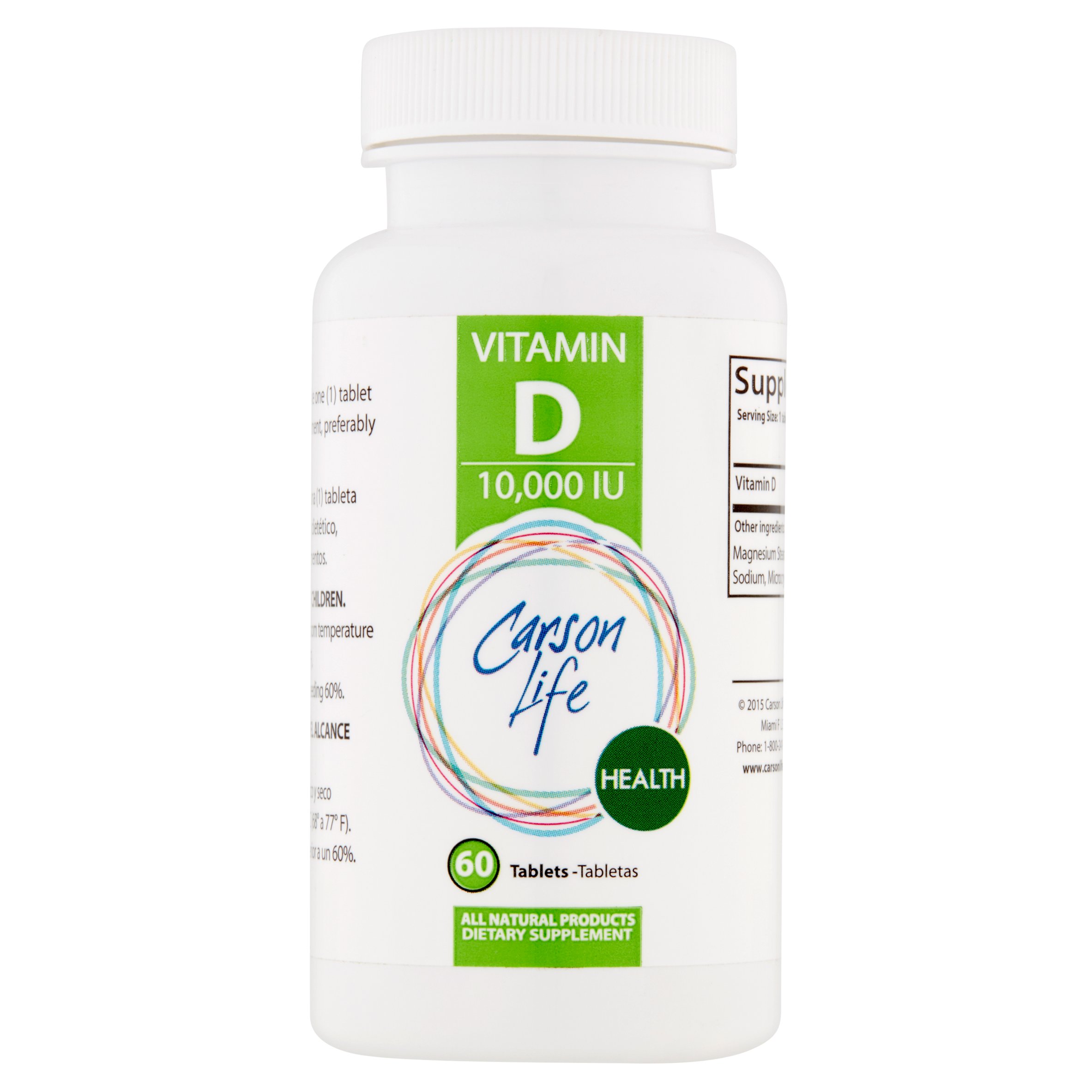 CARSON LIFE Carson Life Health Vitamina D Comprimidos, 10.000 UI, 60 Unidades