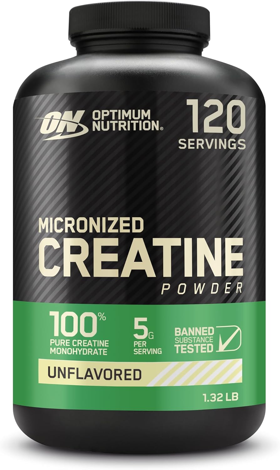 Optimum Nutrition Creatina Monoidratada em P Micronizada, Sem Sabor, 120 Pores - 600g