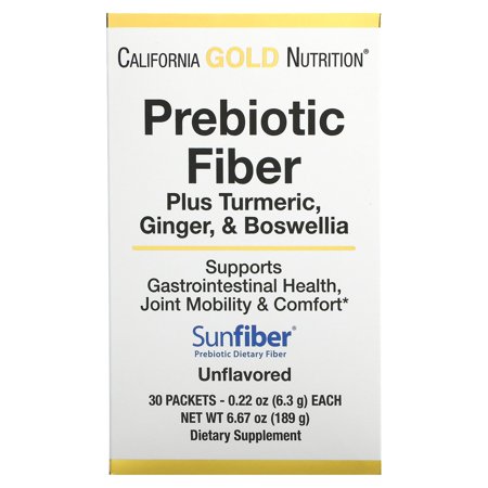 Prebiotic Fiber Plus Turmeric  Ginger  & Boswellia  30 Packets  0.22 Oz (6.3 G) Each  California Gold Nutrition