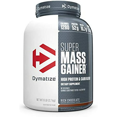 Dymatize Super Mass Gainer Protein Powder  1280 Calories & 52g Protein  10.7g BCAAs  Mixes Easily  Tastes Delicious  Rich Chocolate  6 Lbs