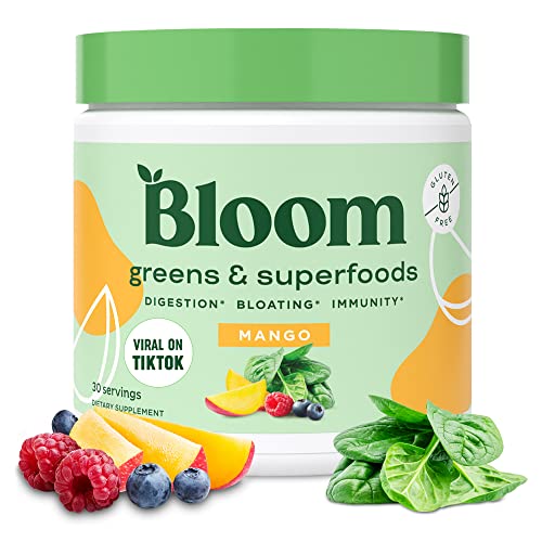 Bloom Nutrition Super Greens Powder Smoothie & Juice Mix - Probiotics for Digestive Health & Bloating Relief for Women, Digestive Enzymes with Superfo